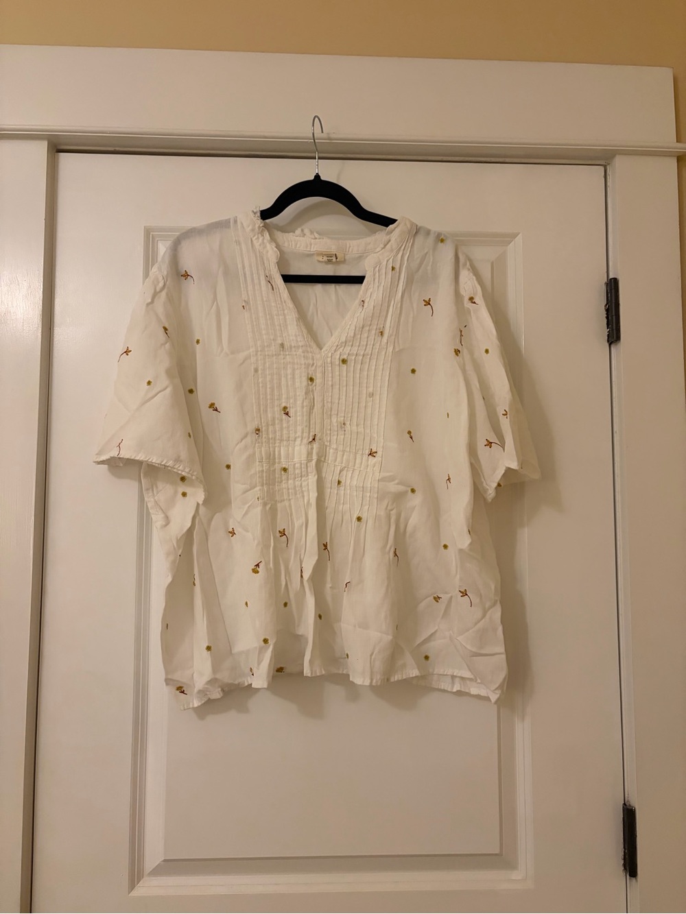 a.n.a Cream Embroidered Pintuck V-Neck Blouse